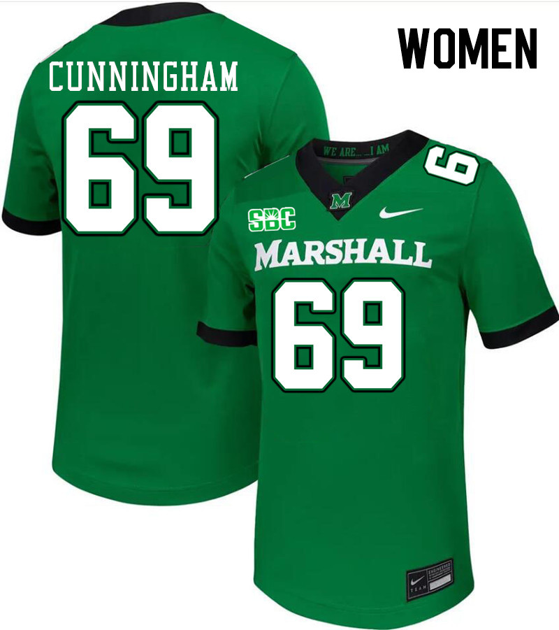 Women #69 Jaxson Cunningham Marshall Thundering Herd SBC Conference College Football Jerseys Stitche